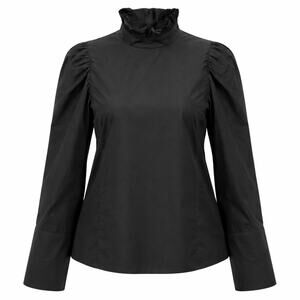 TELA Made in Italy Black High Ruffle Neck Cotton Top Blouse Minimalist 44 US M